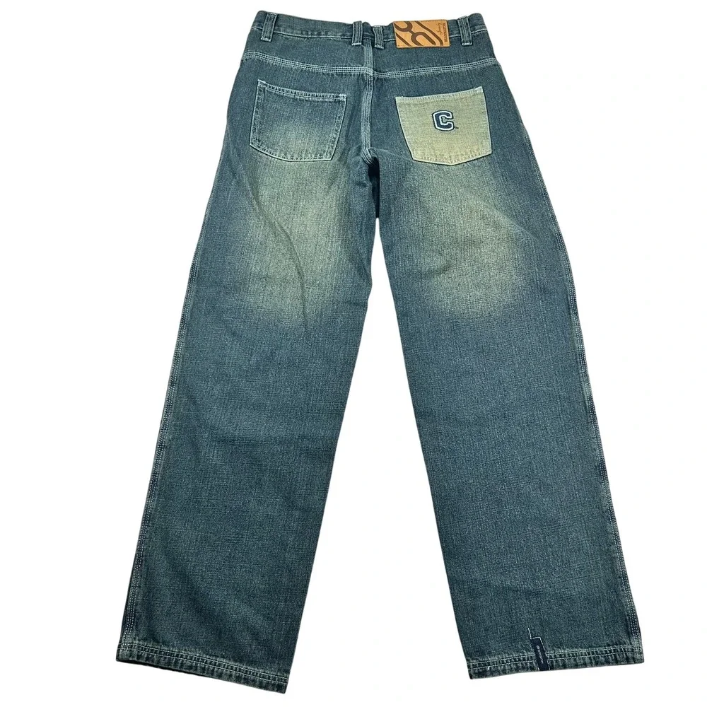 Headmaster Designer Label Jeans Mens 32x32 Baggy Wide Leg Husky Patch Y2K Skater